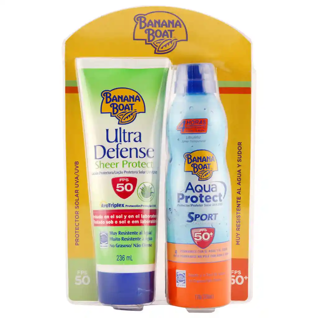 Banana Boat Protector Solar en Crema Ultra Defense + Protector Solar Aqua Protector en Spray