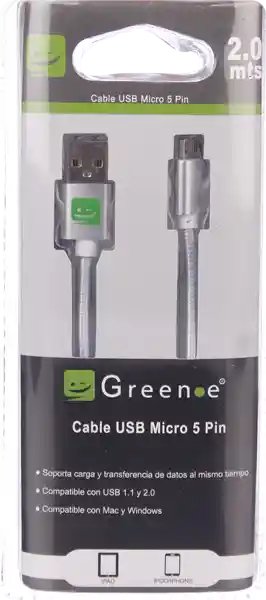 Green Cable Micro Usb 2.0 Alt Cel/Tablet
