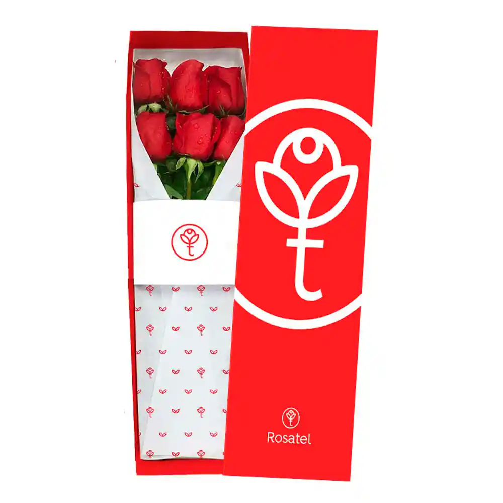 Caja Roja R40 Con 6 Rosas Rojas