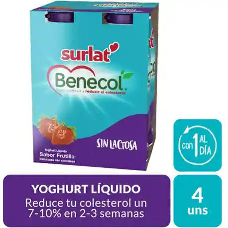 Surlat Yoghurt Líquido Benecol Frutilla x 4 Unidades