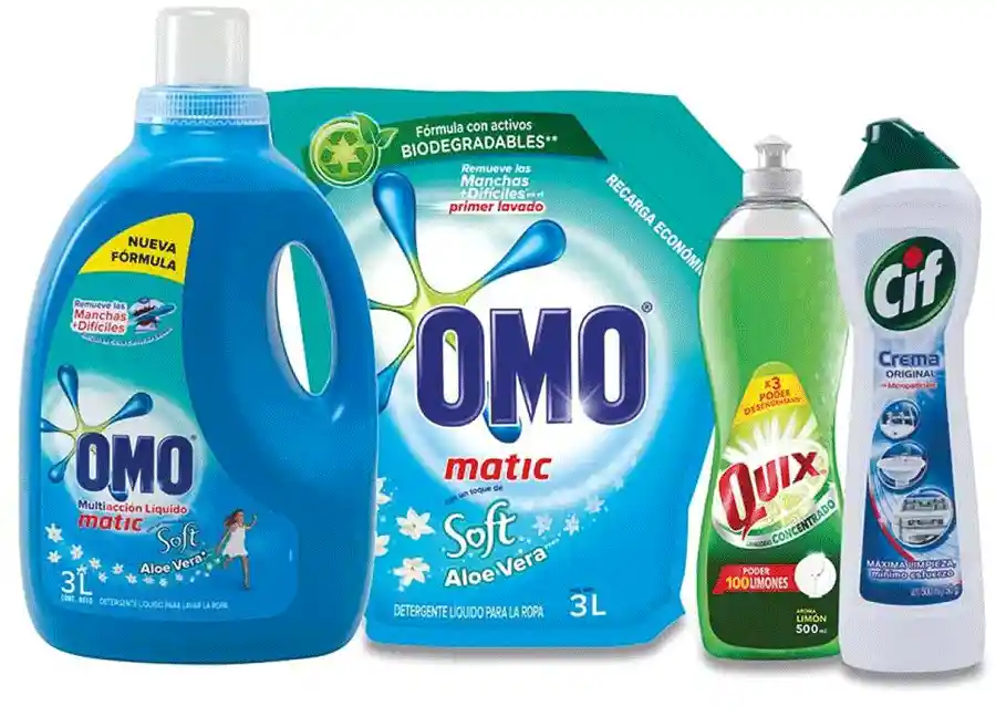 Omo Pack 2 Detergentes Liquidos 3L + Cif 750 Ml + Quix 500 Ml