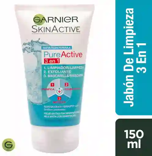 Garnier-Skin Active Gel Limpiador Pure Active 3 en 1