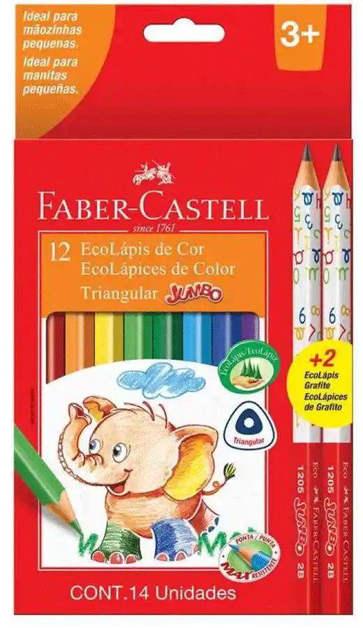 Faber Castell Lápices 12 Colores Jumbo + 2 Lápices Grafito -