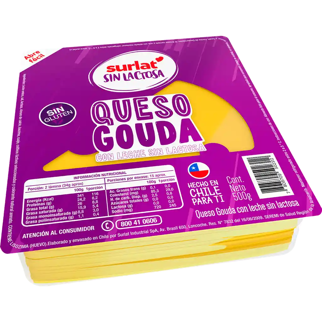 Queso Gauda Laminado S/Lactosa Surlat Kg