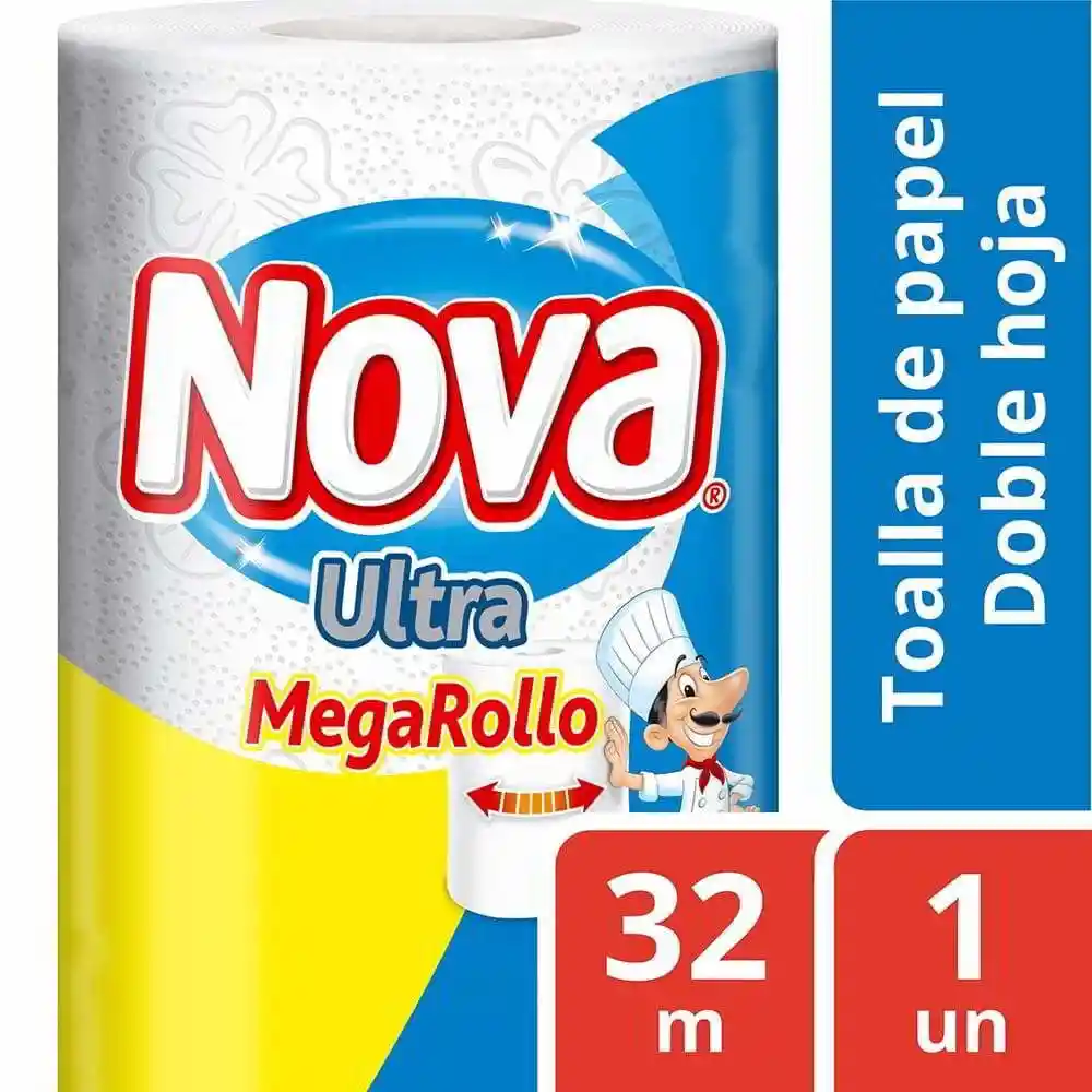 Nova Toalla De Papel Ultra Mega Rollo Doble Hoja 1 U 32 Metros