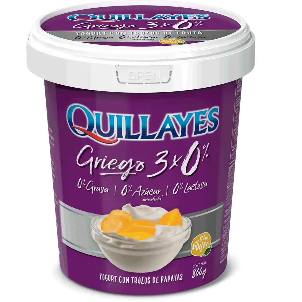 Quillayes Yogurt Griego Triple 0% con Trozos de Papaya