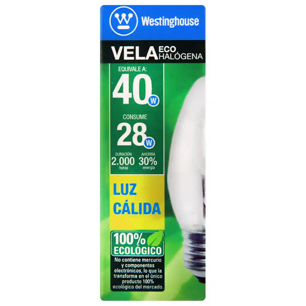 Ampolleta Eco Halogena Westing House 28 W E27 Vela Luz Calida