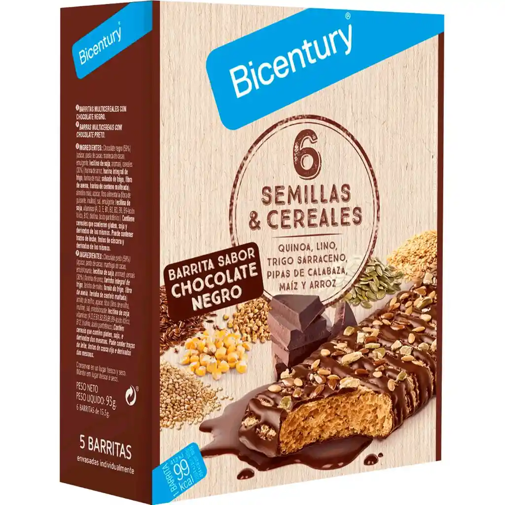 Bicentury Barra Semillas Cereales Chocolate Negro