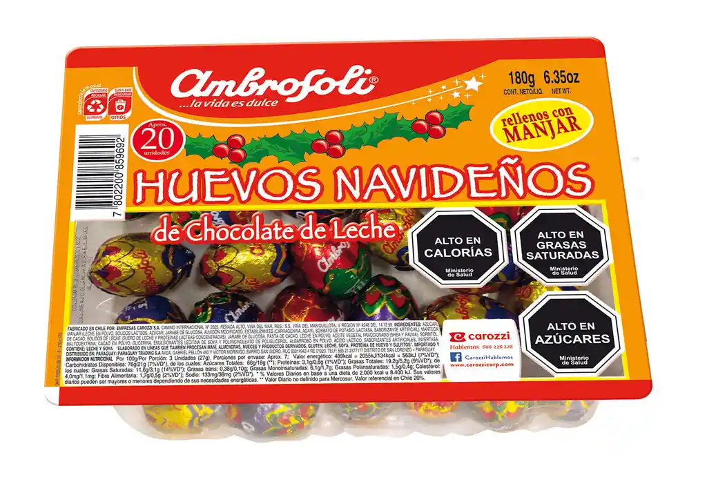 Ambrosoli Chocolate Pinas Navidad Manjar 180