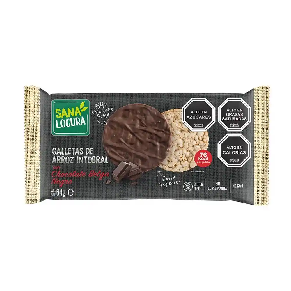 galletas de Arroz integral con chocolate belga negro 64 gr