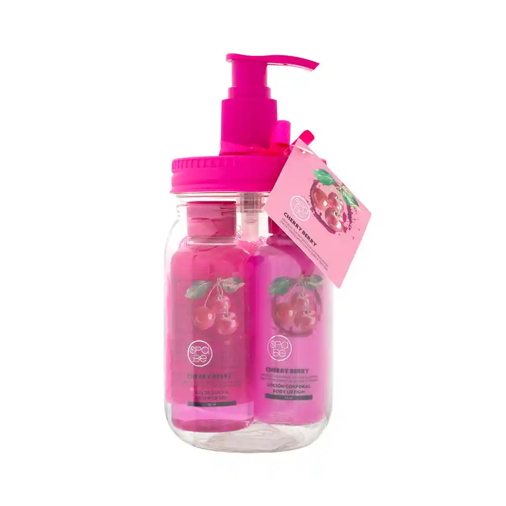 Vaso Dispensador+Shower Cherry 95ml + Body Lotion 95ml + Esponja