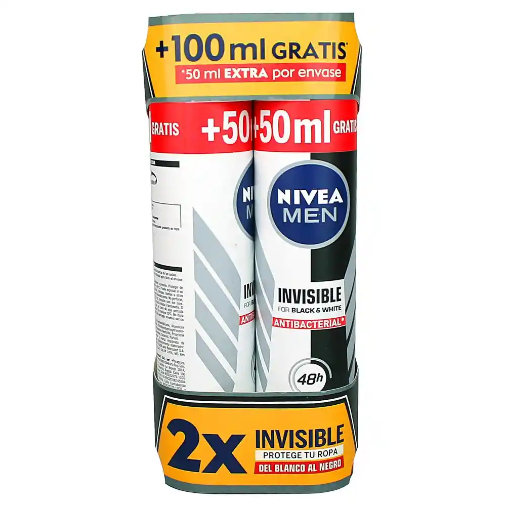 Men Black & White Desodorante Spray Invisible 200ml X2