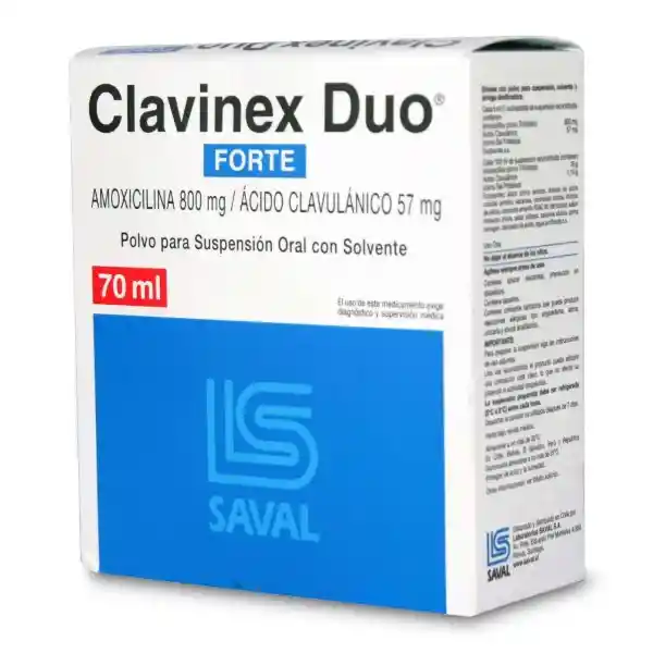 Clavinex Duo Forte 800-57Mg/5 Ml Polvo Susp Oral Con Solv