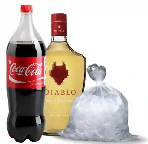 Diablo Pisco 35°. 750Cc + Bebida 1.5 Lt. + Hielo
