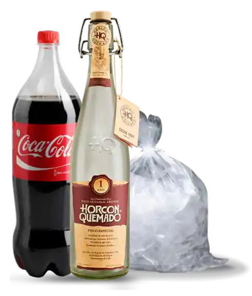 Horcon Quemado Pisco 35° 750Cc + Bebida 1.5 Lt + Hielo