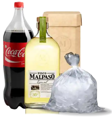 Mal Paso Pisco 35° 750Cc + Bebida 1.5 Lt. + Hielo