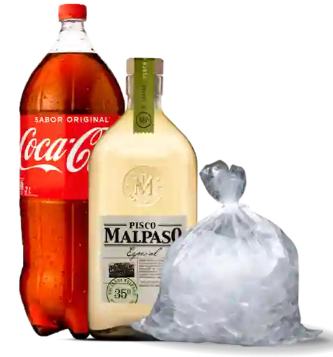 Mal Paso Pisco 35° 1 Lt. + Bebida 3 Lt. + Hielo