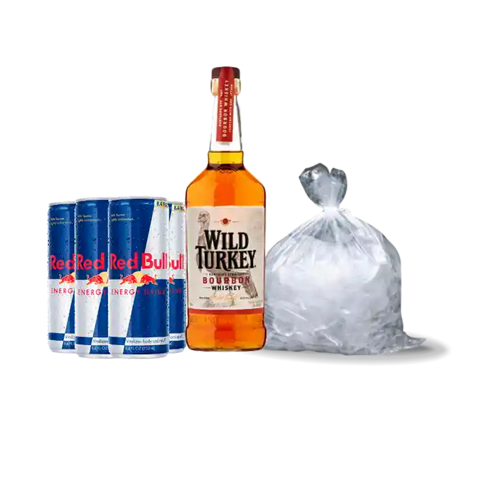 Wild Turkey Whiskey 750Cc. + 3 Red Bulls + Hielo 1Kg.