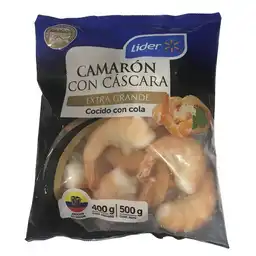 Camarón con Cáscara Extra Grande Cocido con Cola Lider