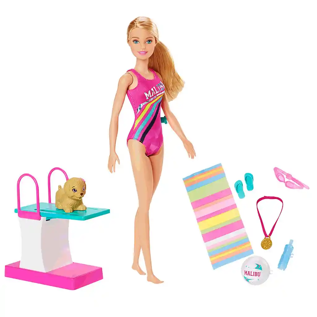 Barbie Nadadora Con Accesorios