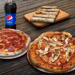Pizza Familiar, Pizza Mediana, Appetizer y Bebida 1.5 l