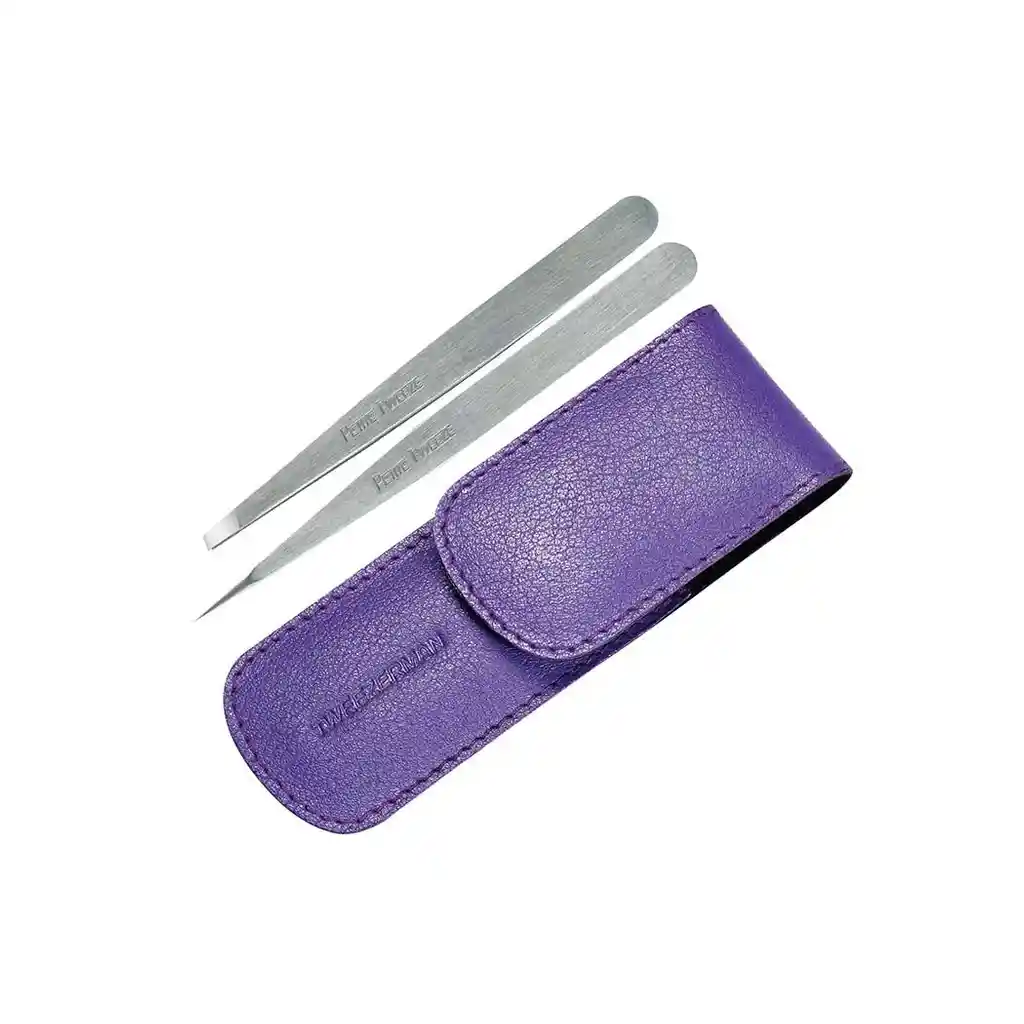 Tweezerman: Set De Pinzas Con Estuche, Color Morado.