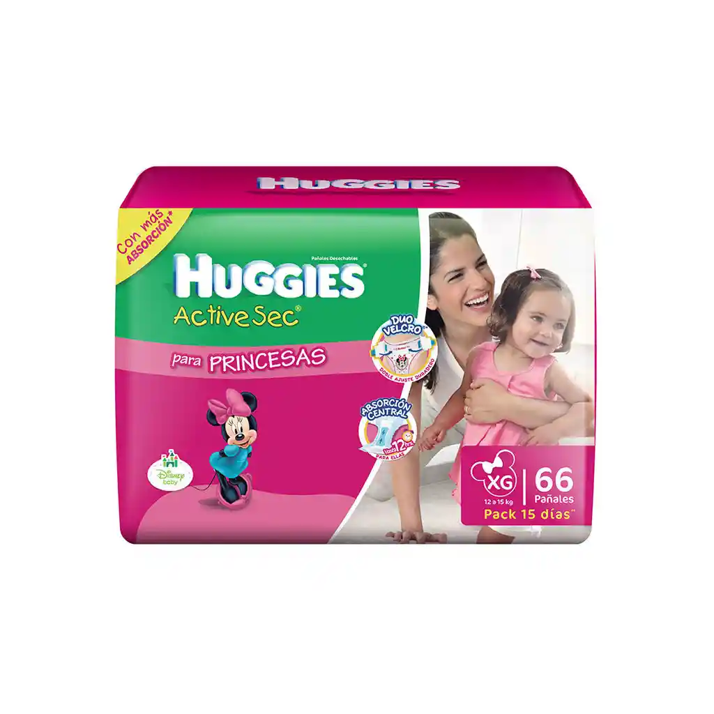 Huggies Panales Active Sec Para Princesas Talla Xg De 66 Unidad