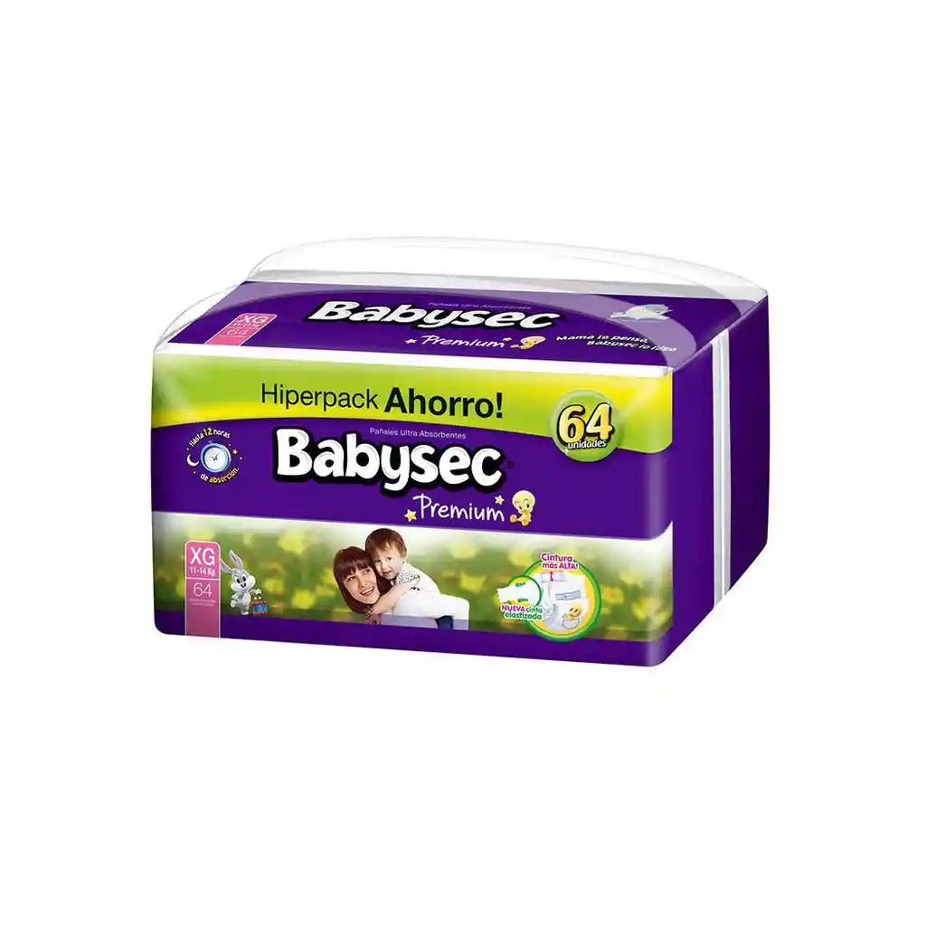 Babysec Panales Premium Talla Xg De 64 Unidades