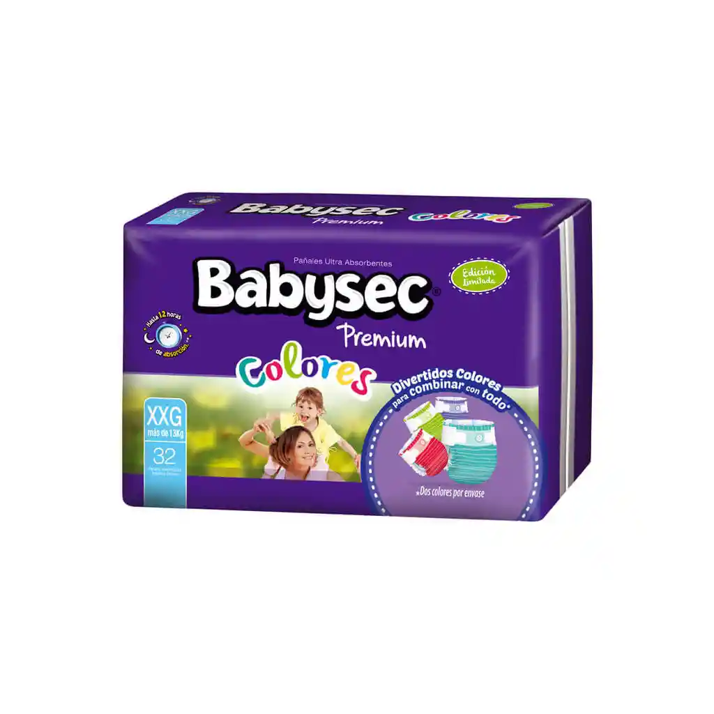 Babysec Panales Premium Colores Talla Xxg De 32 Unidades