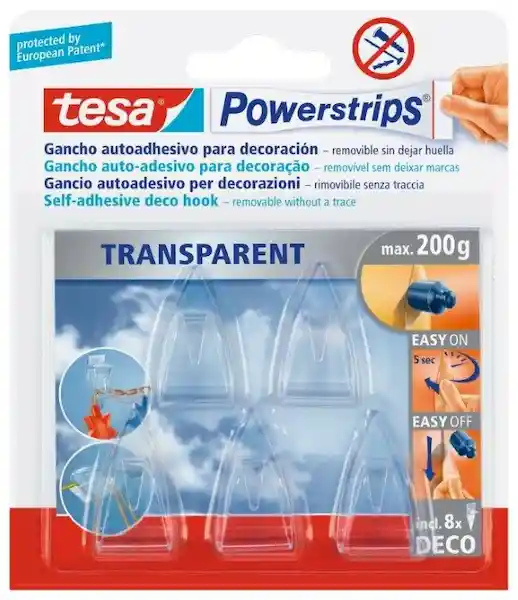 Tesa Ganchos Adhesivos Powerstrips Deco Transparente