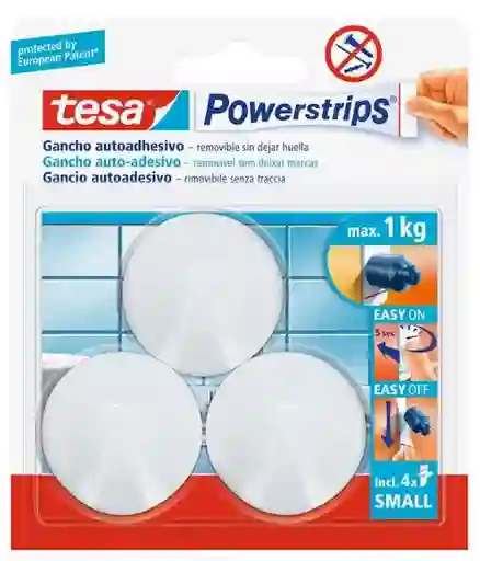 Tesa Ganchos Adhesivos Powerstrips Circular Blanco