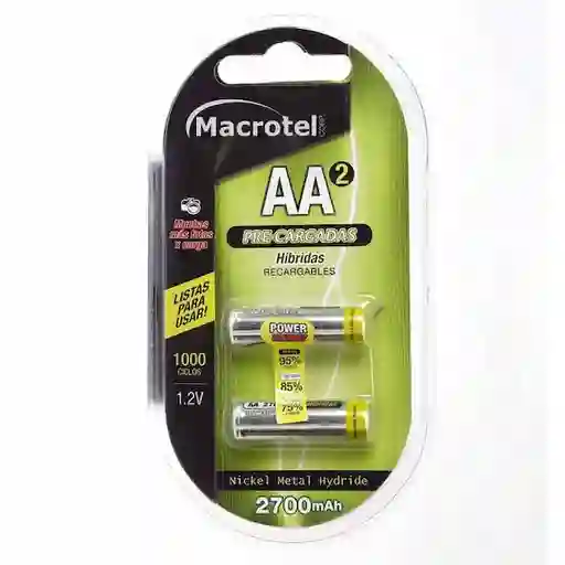 Macrotel Pilas Recargables Precargadas AA 2700Mah