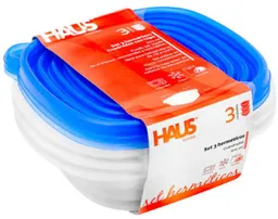 Set 3 Contenedores Cuadrados Azul 670 ml c/u, Haus