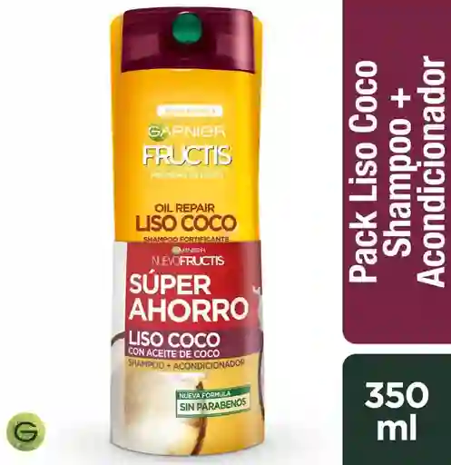 Fructis Shampoo y Acondicionador Liso Coco con Aceite Proteína 