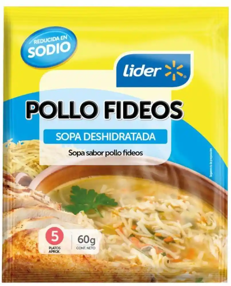 Sopa Pollo Fideos Reducida en Sodio  60 g, Lider