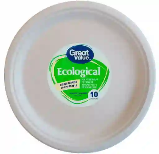 Great Value Plato Biodegradable Ecological por 10 Unidades
