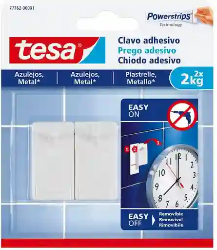 Tesa Clavo Adhesivo Powerstrips Azulejos / Vidrio / Metal 2 Kg