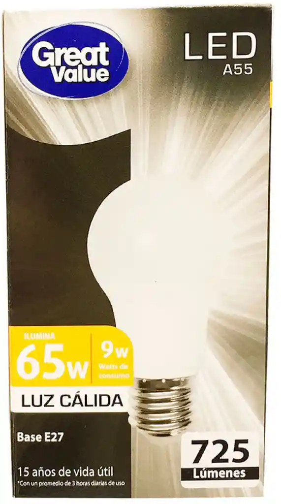 Ampolleta LED Bola Luz Cálida E27 9W (65W) 1 Un