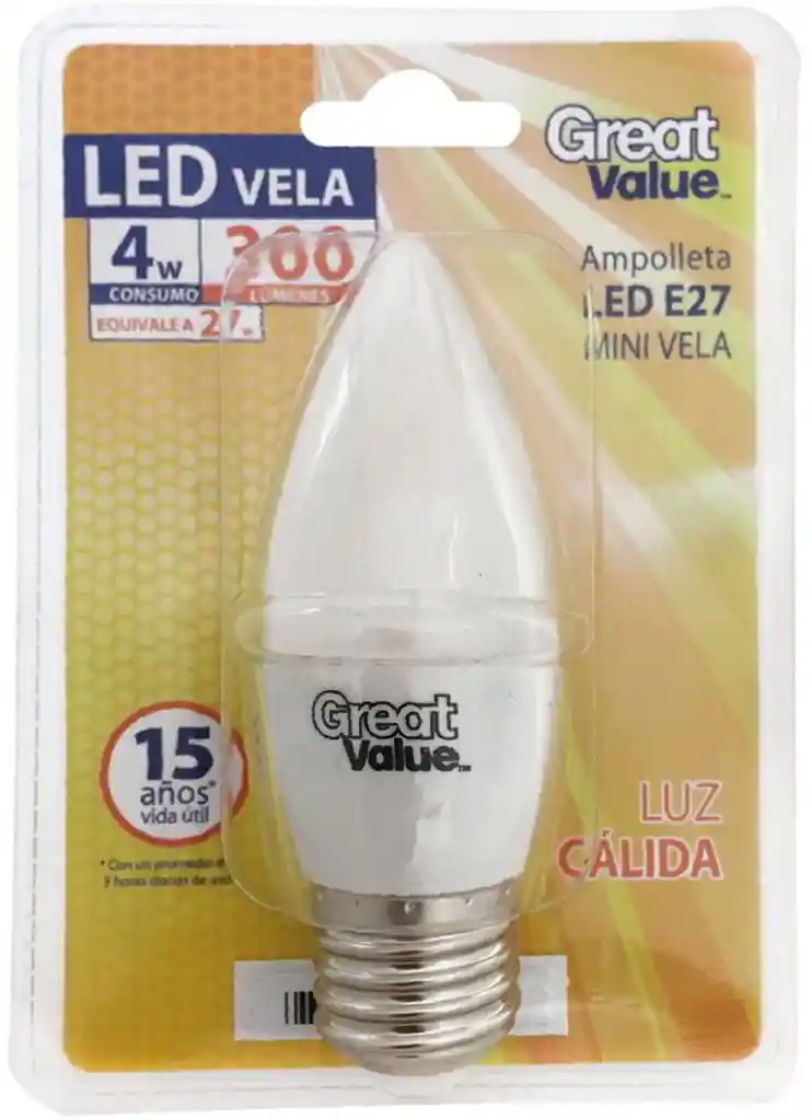 Ampolleta LED Mini Vela Luz Cálida E27 4W 1 Un