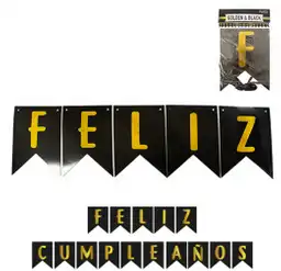 Banderín Feliz Cumpleaños Golden &Black 20x14cm