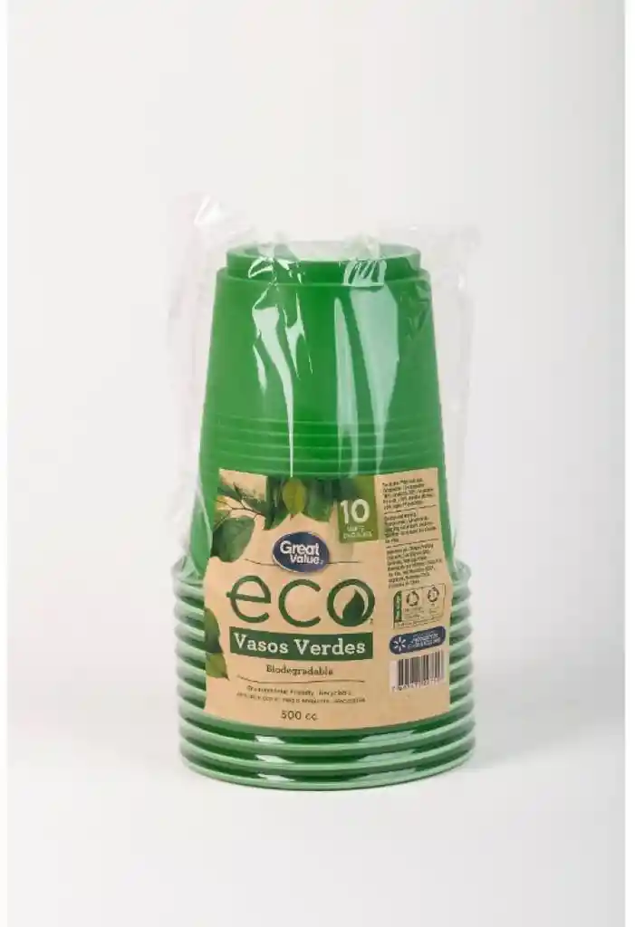 Great Value Eco Vasos Desechables de Color Verde