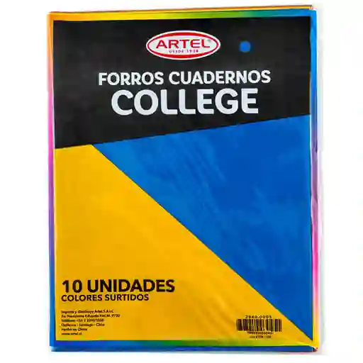 Forro Artel Para Cuadernos College Colores 10 U