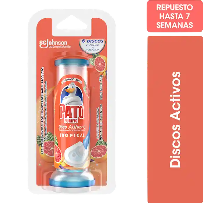 Limpiador Inodoro Discos Adhesivos Pato Brisa Tropical Repuesto 38gr