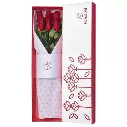 Caja Blanca Con 6 Rosas Rojas