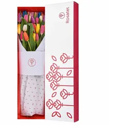 Caja Blanca Con 25 Tulipanes Colores Variados