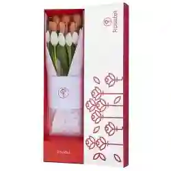 Caja Blanca Con 12 Tulipanes Colores Variados