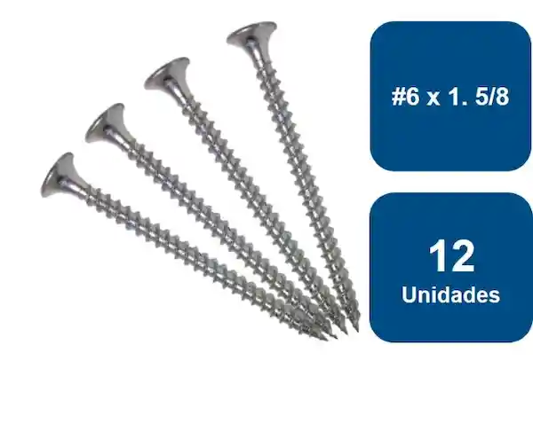 Rukafe Basics Tornillo Yeso Cartón Zincado Hilo Fino 6 x 1.5/8