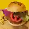 Burger Pollo Crispy Tomate + Papas Fritas