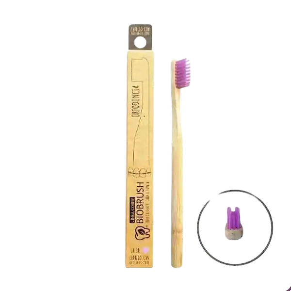 BIOBRUSH Cepillo De Dientes De Bambu Ortodoncia Morado