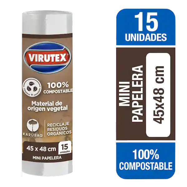 Virutex Bolsa de Residuos 100% Compostable Material de Origen Vegetal 